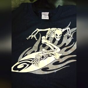 Alstyle Apparel & Activewear Short Sleeve Tee Dark Blue Surfing Skelleton SzL